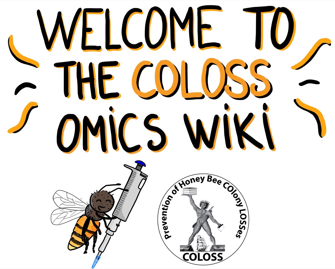 Hand-drawn welcome graphic for the COLOSS standard methods in honey bee omics project.